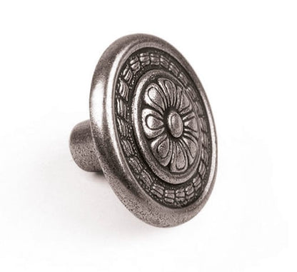 Bouton de meuble rond Motif, zamak argent vieilli, Diam.30 mm