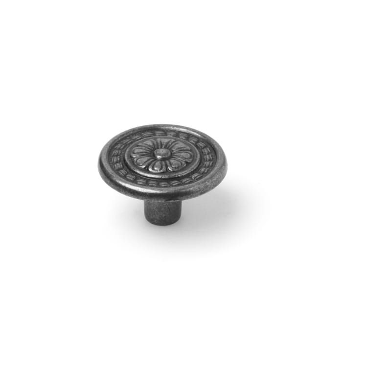 Bouton de meuble rond Motif, zamak argent vieilli, Diam.30 mm
