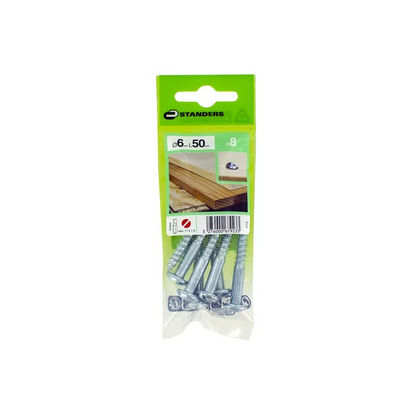 8 vis acier tête ronde plat STANDERS, Ø6 x L.50 mm
