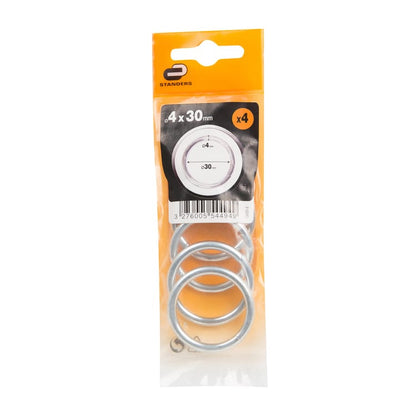 Lot de 4 anneaux soudés acier zingué STANDERS D.30 Ep.4 mm