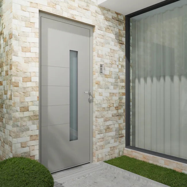 Porte d'entrée Alu Navia Essentiel H.215 x l.90 cm vitrée gris clair, p. gauche