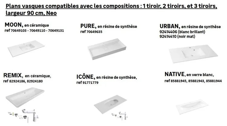 Meuble sous-vasque 1t l.90 x H.32 x P.48 cm sable Neo exclusive