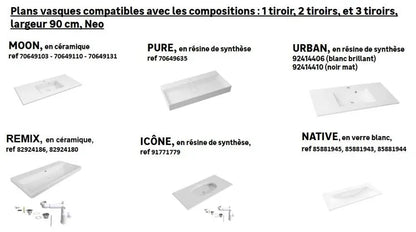 Meuble sous-vasque 1t l.90 x H.32 x P.48 cm sable Neo exclusive