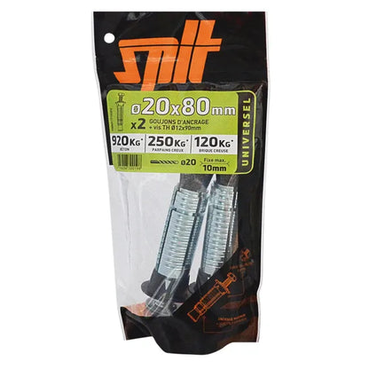 Lot de 2 Cheville murale avec vis prima PRIMA1210DP2 SPIT, Ø20 x L.80 mm