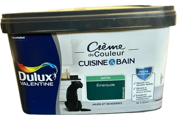 Peinture mur, boiserie émeraude satin DULUX VALENTINE Crème de couleur 2L