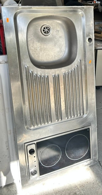 Évier monobloc de cuisinette avec plaques de cuisson intégrées 100 x 60 cm ou 120 x 60 cm