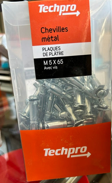 Chevilles métal pour plaques de plâtre (type cheville Molly) avec vis