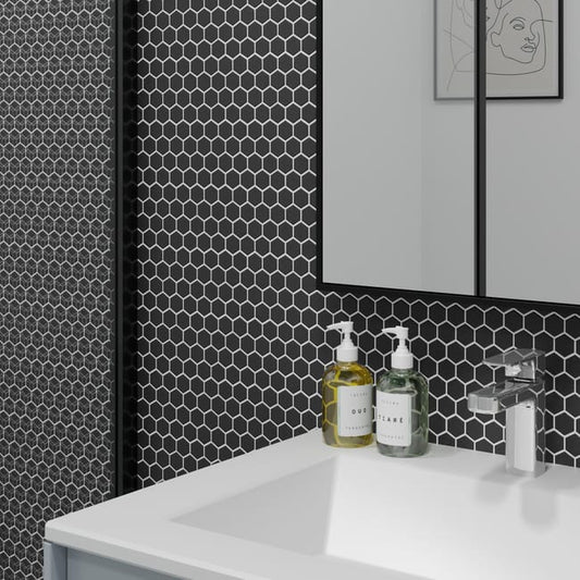 Mosaïque sol / mur Hexagon porcelaine noir 32 x 27.5 cm ARTENS