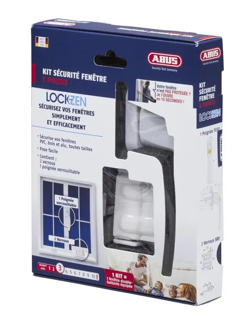 Poignée de fenêtre ABUS sécurité lockzen 3 points, acier blanc
