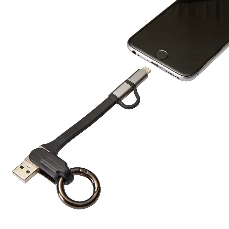 Câble porte-clefs 2 en 1 lightning iPhone et micro usb, 0.2 m noir EVOLOGY