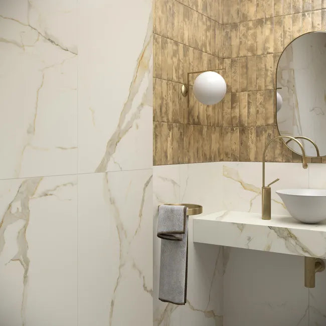 Carrelage sol intérieur / mur intérieur effet marbre oro satin Murano l.60 x L.1