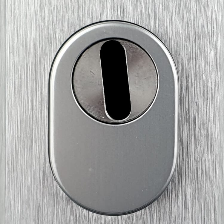 2 rosaces blindées cylindre Securit ALPERTEC alu anodisé gris, H. 65mm x l. 52mm