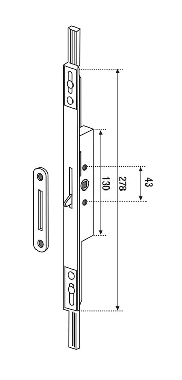 Serrure de crémone à encastrer multipoint, FERCO