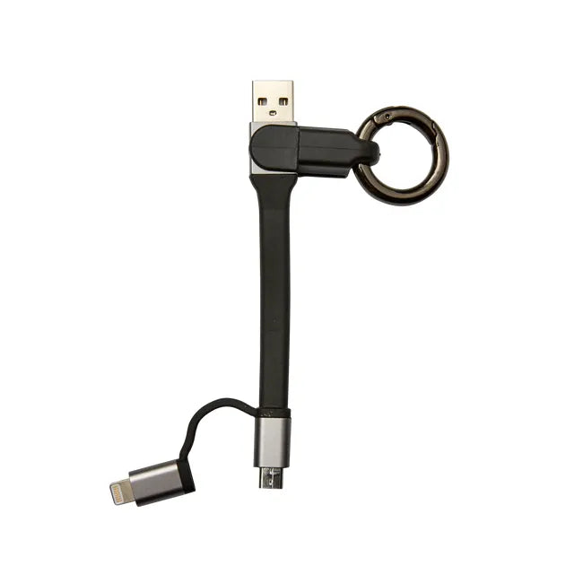 Câble porte-clefs 2 en 1 lightning iPhone et micro usb, 0.2 m noir EVOLOGY