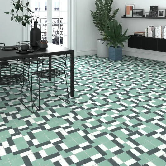 Carreau de ciment sol intérieur effet ciment vert clair, vert foncé, blanc Peoni