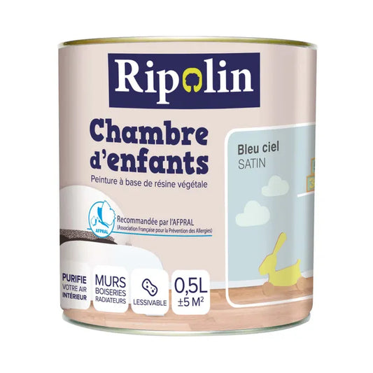 Peinture bleu ciel mur et boiserie Chambre d'enfants RIPOLIN satiné 0.5 l