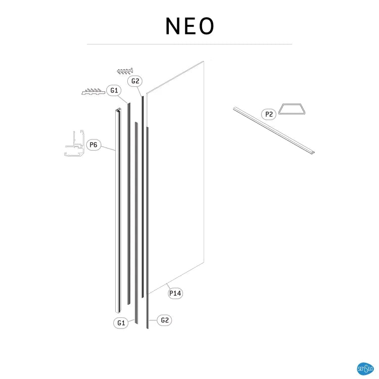 Paroi latérale pour porte pivotante transparente, l.86.2 cm, Ep.8 mm noir Neo