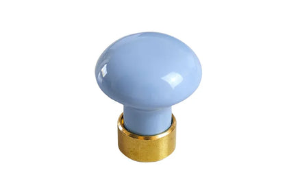 Bouton de meuble rond, porcelaine bleu laitonné, Diam.30 mm