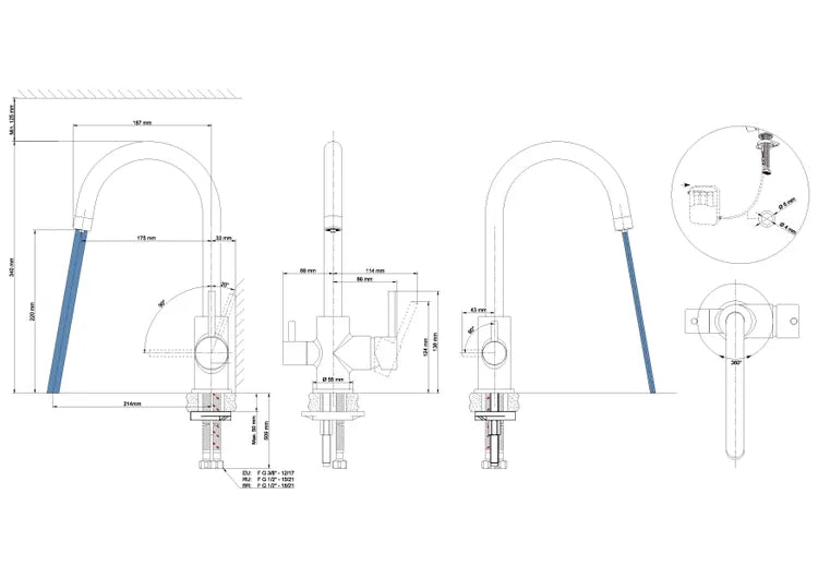 Mitigeur de cuisine chromé DELINIA Aline compatible système filtration d'eau