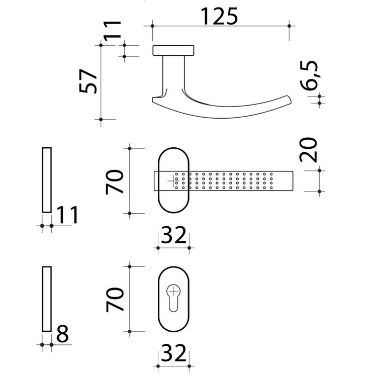 2 poignées sur rosace et 2 rosaces cylindre, oval, ALPERTEC Louna blanc mat