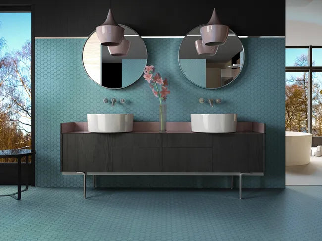 Mosaïque Sixties verre turquoise 33 x 29.8 cm