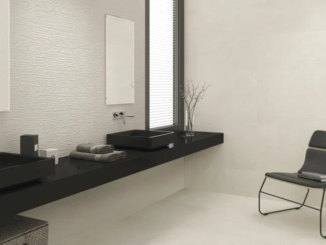Carrelage mur intérieur effet pierre blanc Ozone l.30 x L.90 cm