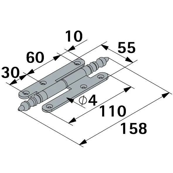 Paumelle acier pour meuble HETTICH, L.110 x l.55 mm