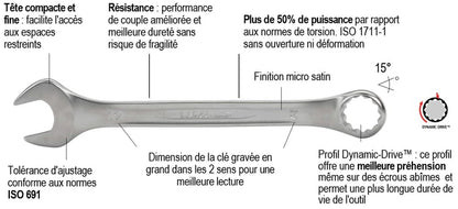 Clé mixte plate 22 mm BAHCO, L. 250 mm
