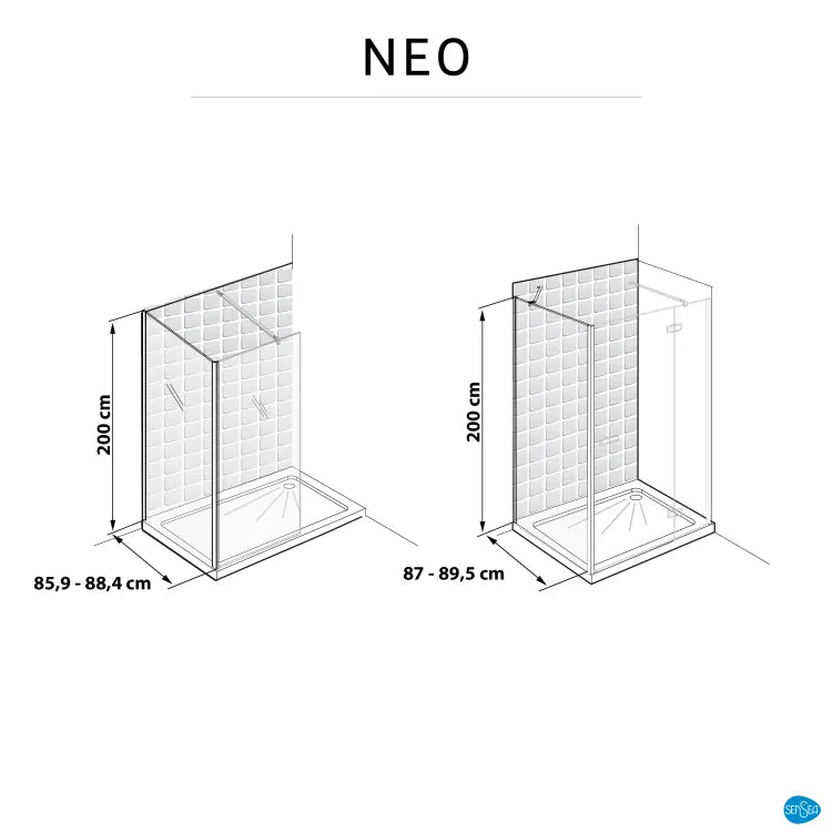 Paroi latérale pour porte pivotante transparente, l.86.2 cm, Ep.8 mm noir Neo