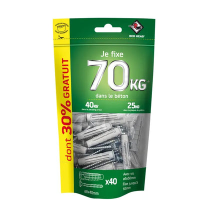 Lot de 40 nordtech RED HEAD, Ø8 x L.40 mm