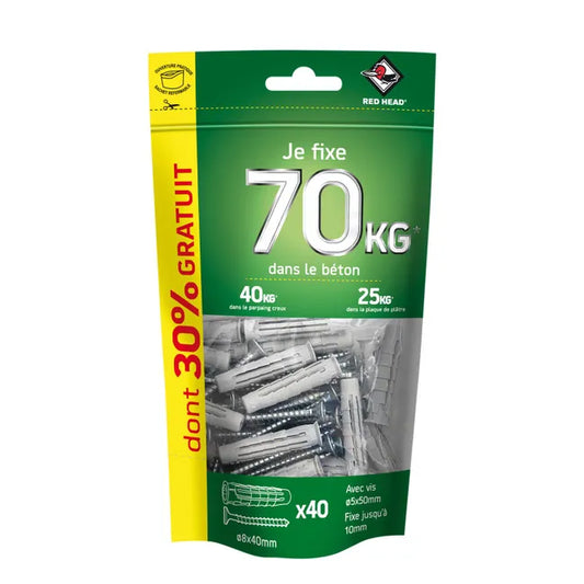Lot de 40 nordtech RED HEAD, Ø8 x L.40 mm