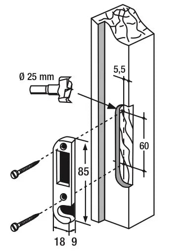 Gâche centrage droite pour serrures multipoint encastrées, THIRARD