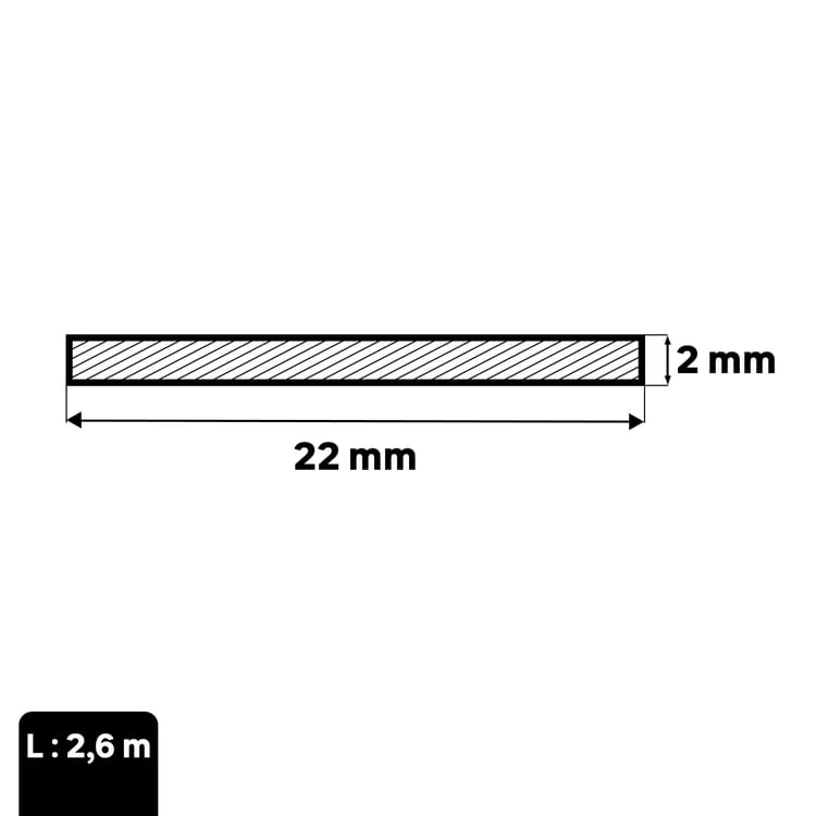 Plat aluminium brut argent perforé, L.2600 mm