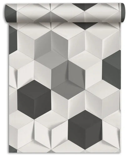 Papier peint intissé Hexagone 3d noir, gris et blanc