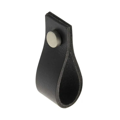 Bouton de meuble rectangulaire Tirette, cuir noir naturel, l.20 mm