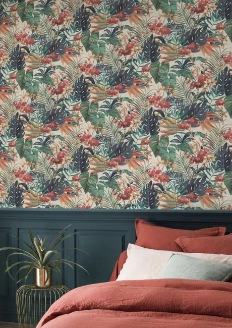 Papier peint intissé Jungle orchidée multicolore