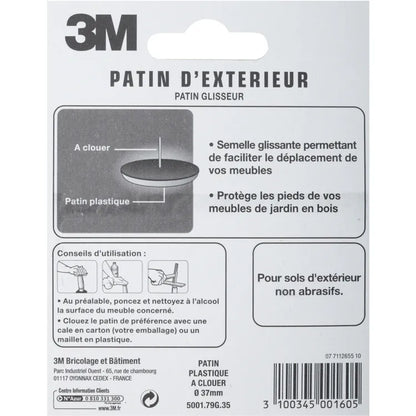 Assortiment de 4 patins de pied de meuble en plastique à clouer 3M Ø37 mm