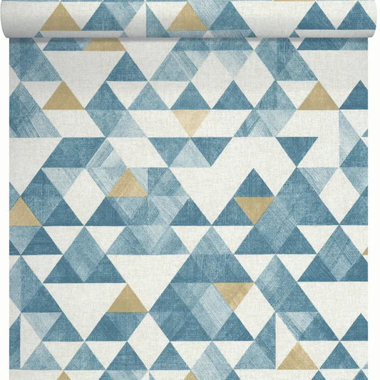 Papier peint vinyle Triangle tribal bleu et ocre