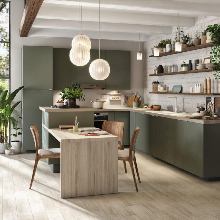 Façade de tiroir de cuisine Vienne gris vert mat H.25.3 x l.89.7 cm