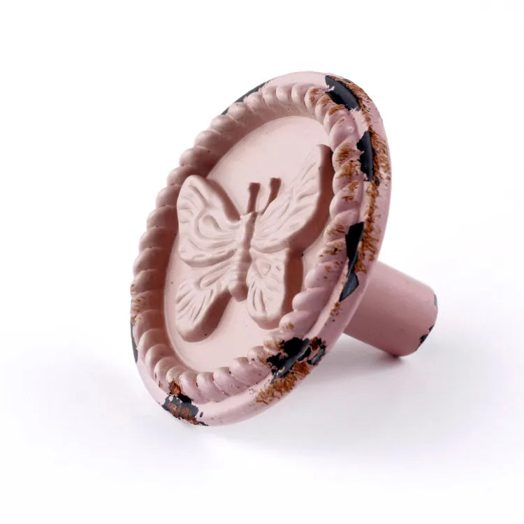 Bouton de meuble rond Papillon, fer rose peint, Diam.42 mm