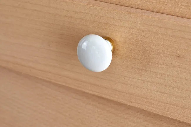 Bouton de meuble rond, porcelaine blanc laitonné, Diam.25 mm