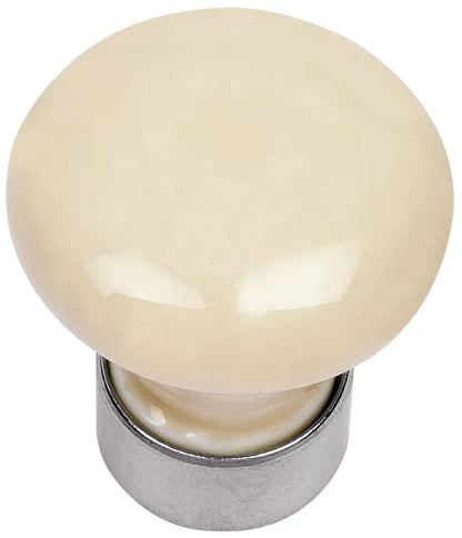Bouton de meuble rond, porcelaine beige nickelé, Diam.30 mm