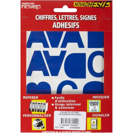 Planche de lettres autocollante en pvc plastifié H.4 x l.0.2 cm bleu