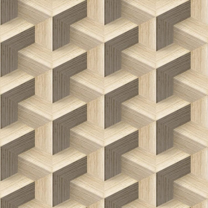 Papier peint intissé Paille cube beige
