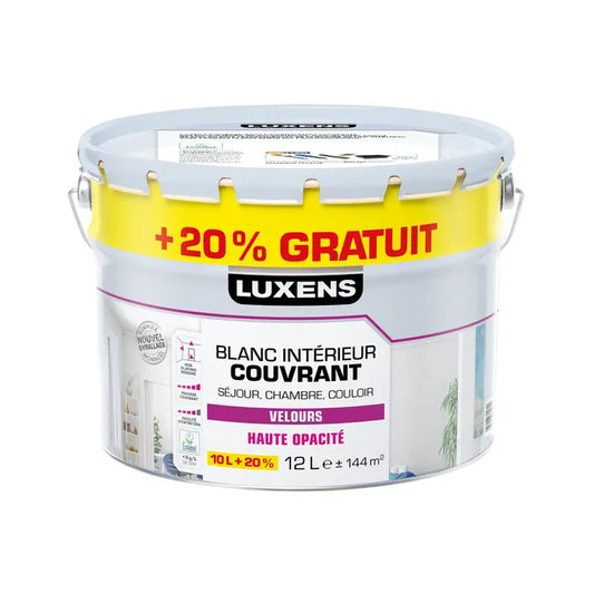 Peinture mur, plafond, boiserie blanc velours LUXENS Couvrant 10L+20% gratuit