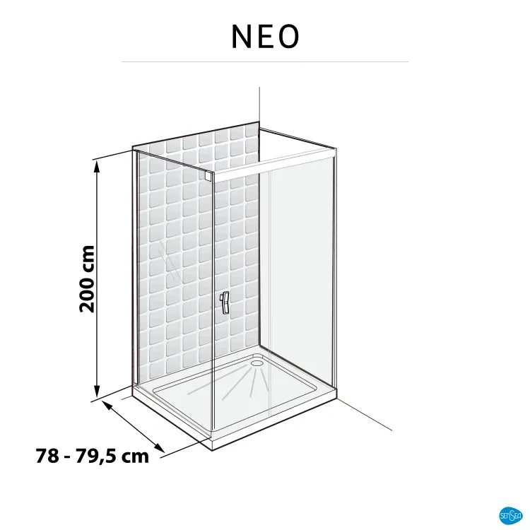 Paroi latérale pour porte coulissante transparente, l.78 cm, Ep.8 mm noir Neo