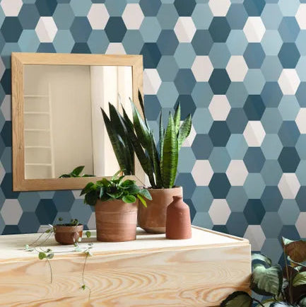 Papier peint intissé Spaces hexagone bleu canard