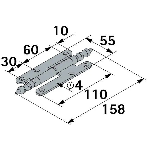 Paumelle acier pour meuble HETTICH, L.110 x l.55 mm