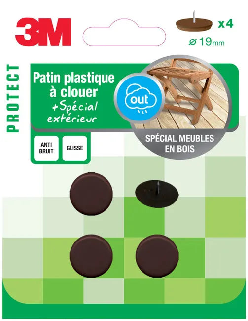 Assortiment 4 Patin de pied de meuble en plastique à clouer 3M Ø19 mm