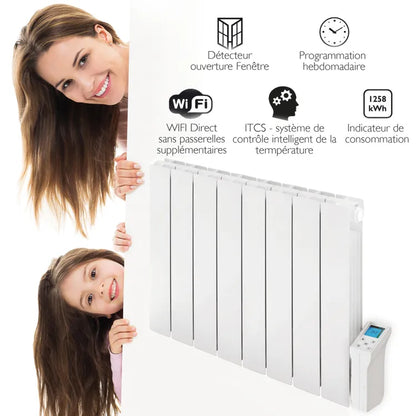 Radiateur électrique connecté à inertie fluide 1800W DELTACALOR Monza wifi